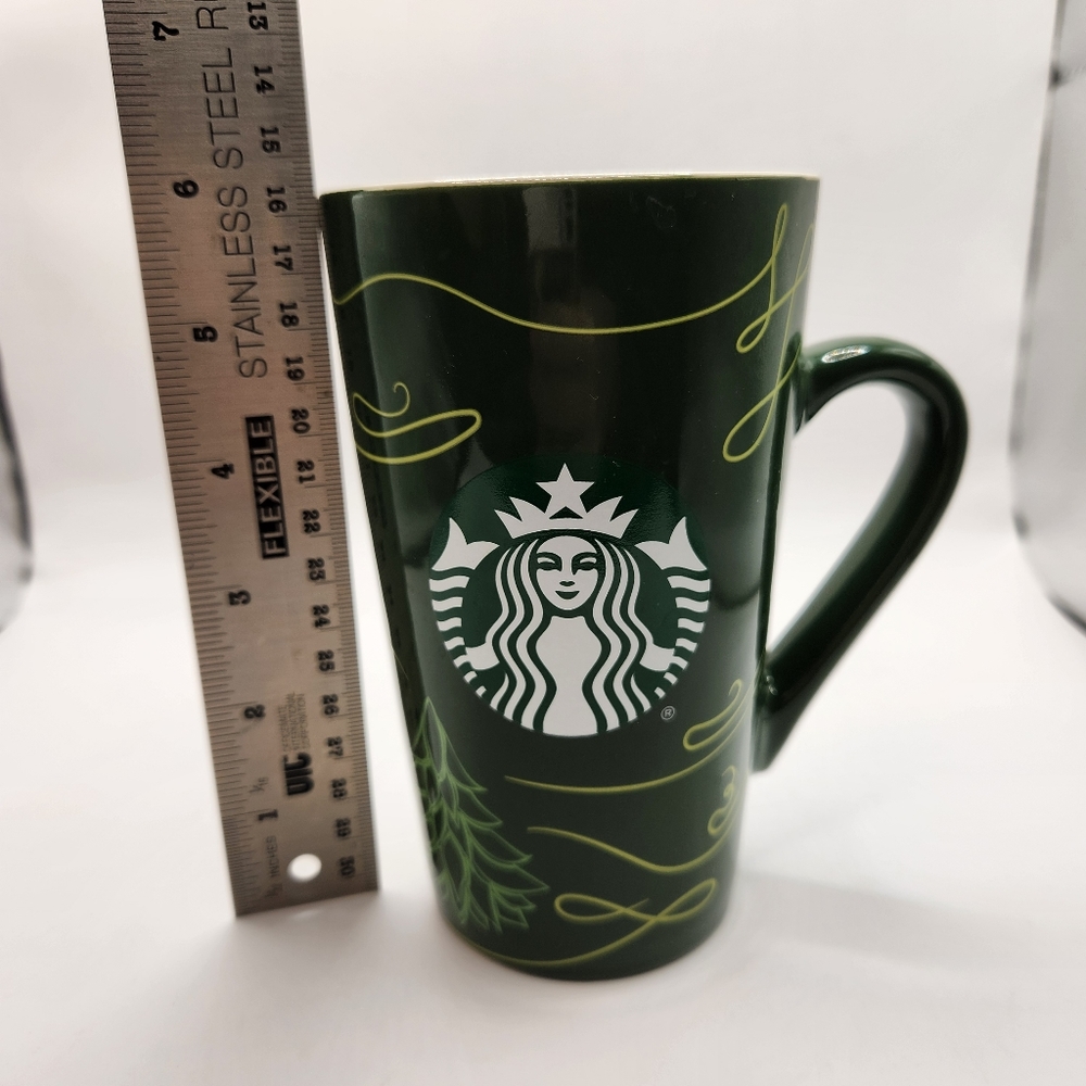 Starbucks 16 Ounce Green Tall Coffee Mug Christmas Winter - Picture 7 of 8